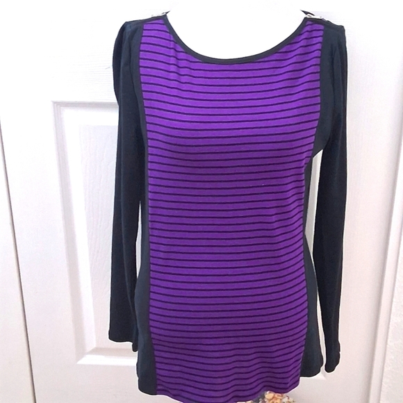 NWT Lauren Ralph Lauren Long Sleeve Top With Stripes  Size L - Picture 1 of 16